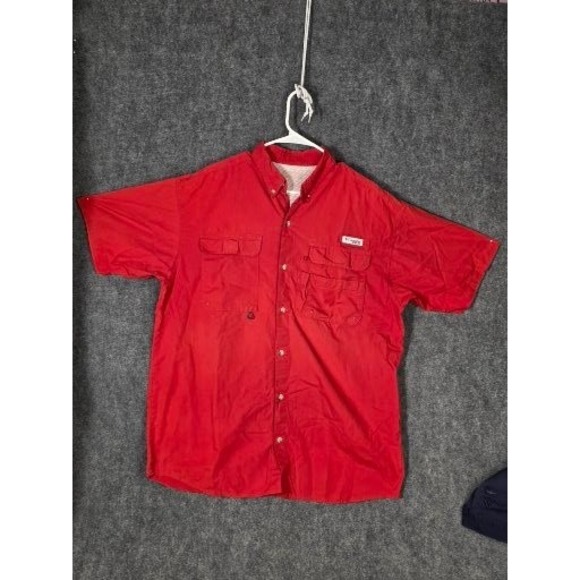 Columbia Other - Columbia Mens Red Short Sleeve Fishing Shirt vented Back Button Up‎ Sz XL Casual